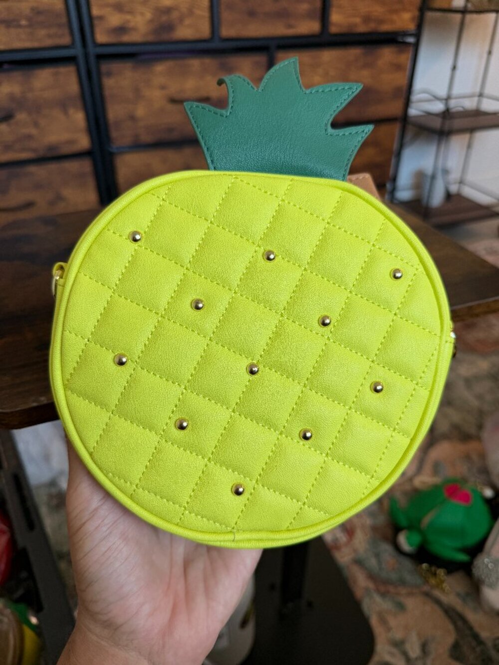 Luv Betsey Johnson Yellow Quilted Pineapple Green Leaves Crossbody Bag